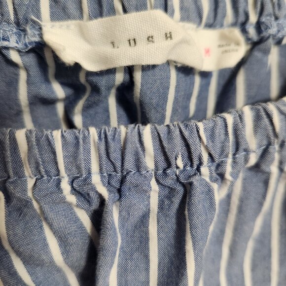 Nordstrom Lush 100% Cotton Off Shoulder French AllureBlue Striped Shirt Medium - Picture 7 of 7